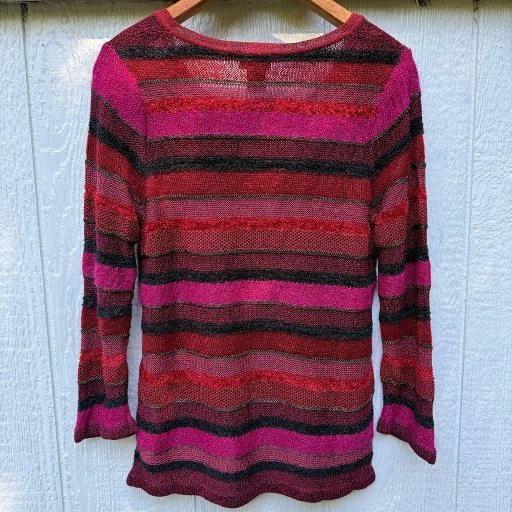 NWT Sigrid Olsen Women’s Autumn Striped Knit Red Sweater Pullover 3/4 Sleeve M - Picture 3 of 7